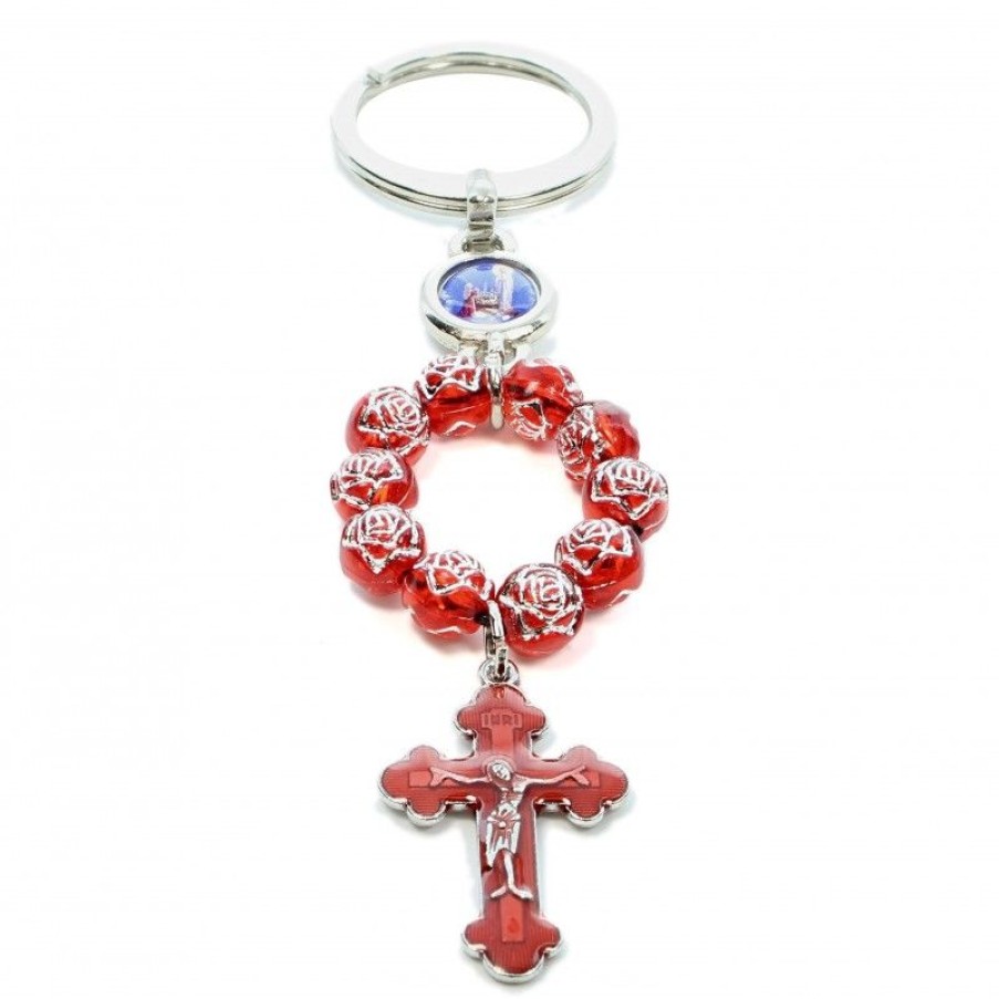 Palais du Rosaire Porte&Cles | Porte Cle Dizainier Apparition Avec Grains En Forme De Rose