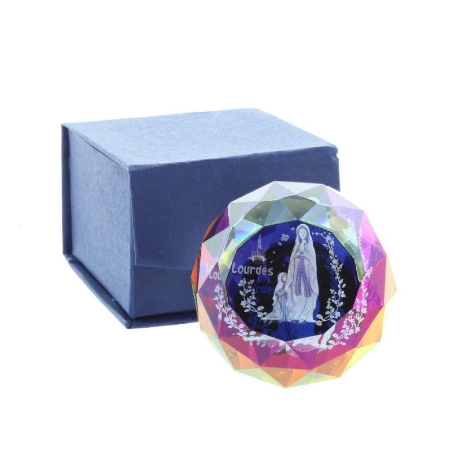 Palais du Rosaire Verre Grave | Verre Grave Laser 3D Reflets Colores Et Apparition De Lourdes 4,5 Cm