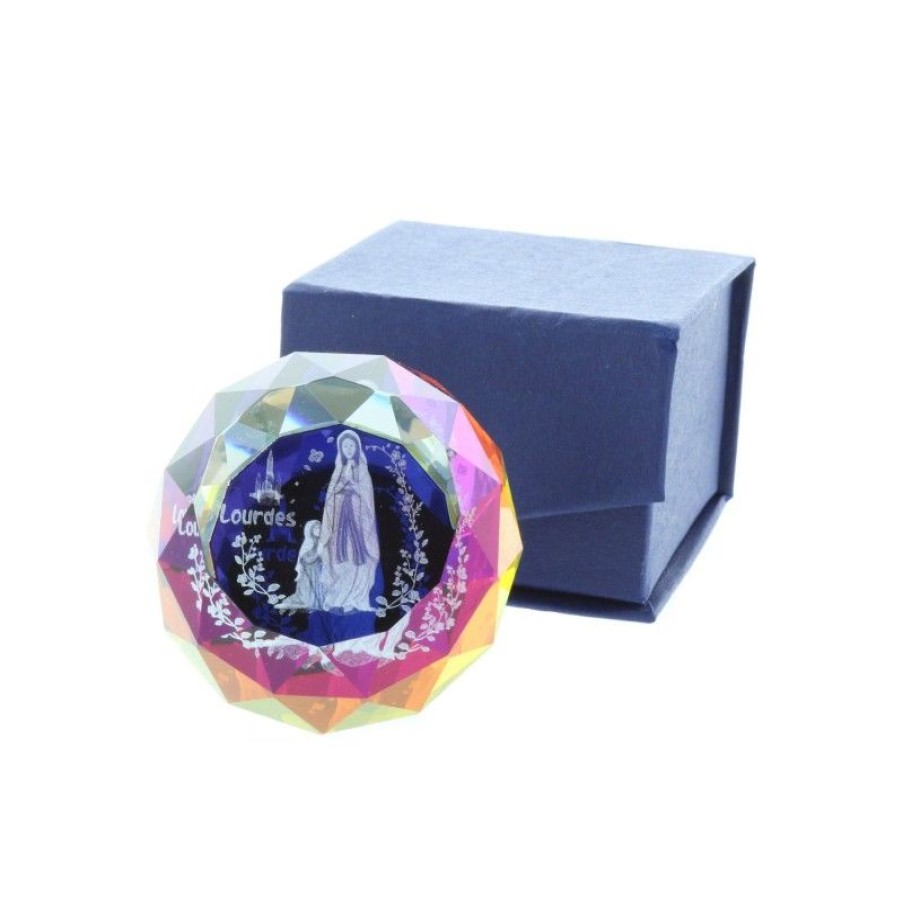 Palais du Rosaire Verre Grave | Verre Grave Laser 3D Reflets Colores Et Apparition De Lourdes 4,5 Cm