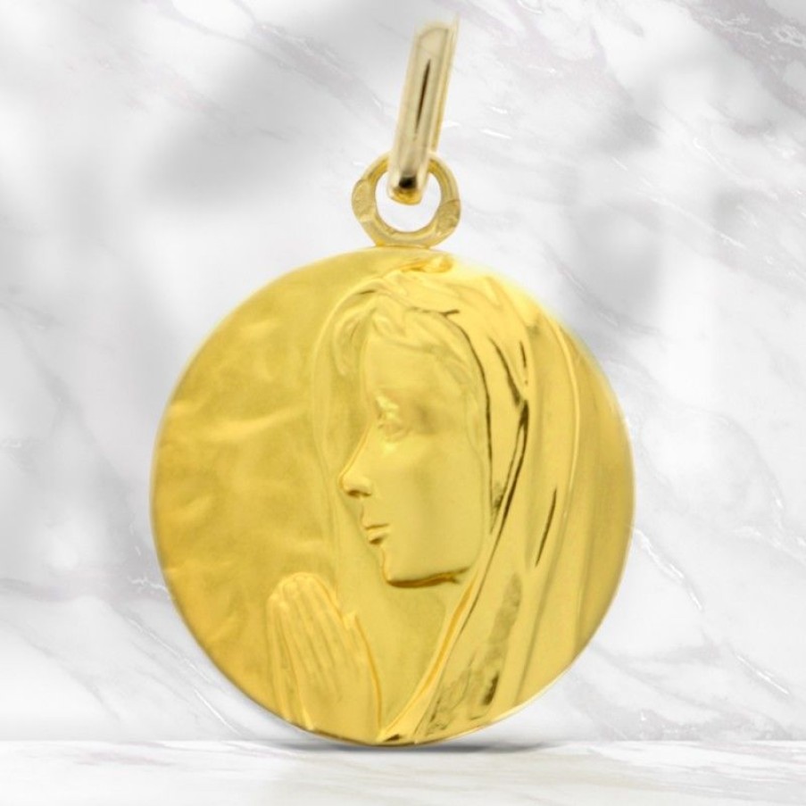 Palais du Rosaire Medaille Et Croix Or | Medaille De La Vierge Priante En Or 18Mm