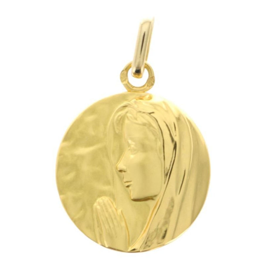 Palais du Rosaire Medaille Et Croix Or | Medaille De La Vierge Priante En Or 18Mm