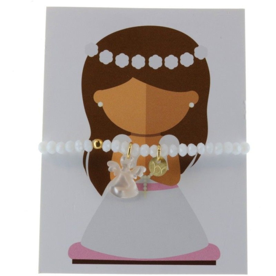 Palais du Rosaire Bracelet Fantaisie | Bracelet De Communion Avec Un Ange En Nacre
