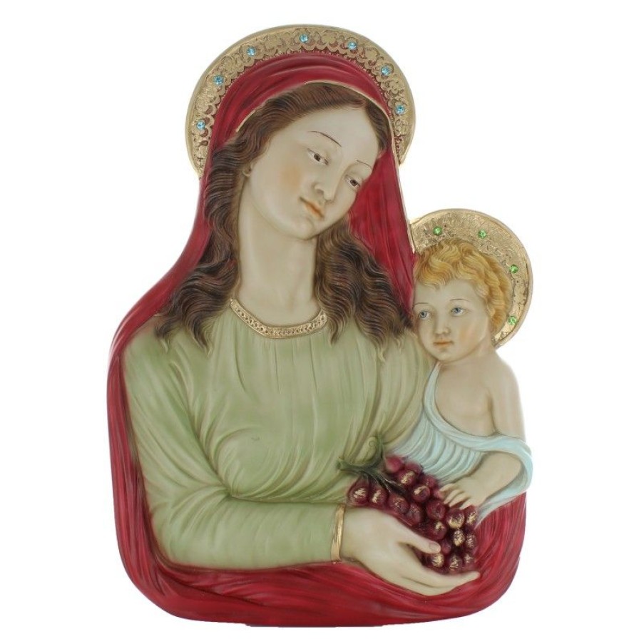 Palais du Rosaire Cadre Religieux | Cadre Bas Relief Vierge A L'Enfant En Resine 41Cm