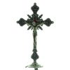 Palais du Rosaire Crucifix Metal | Crucifix Metal Sur Socle Style Baroque 23Cm