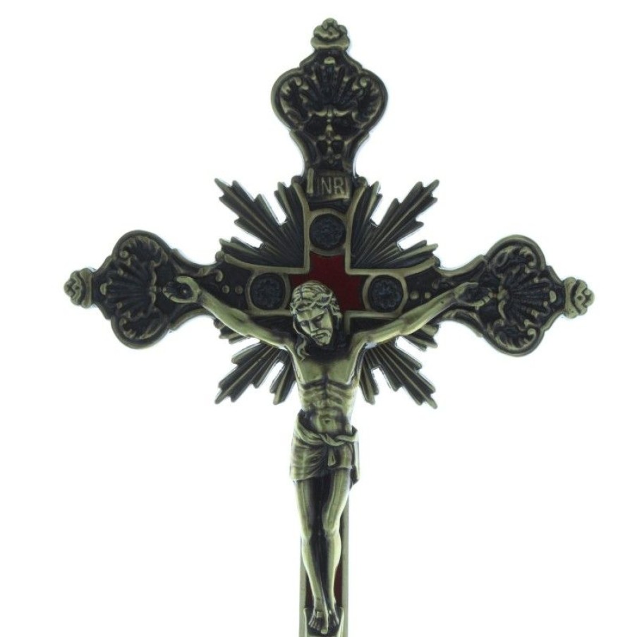 Palais du Rosaire Crucifix Metal | Crucifix Metal Sur Socle Style Baroque 23Cm