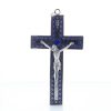 Palais du Rosaire Crucifix Metal | Crucifix Fond Emaille Bleu En Metal 12 Cm