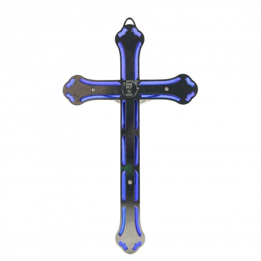Palais du Rosaire Crucifix Metal | Crucifix Emaille En Metal Argente 18 Cm