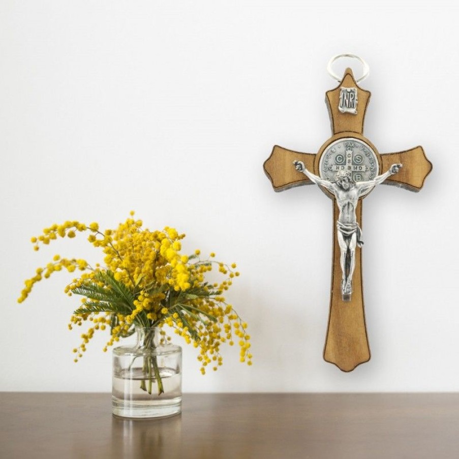 Palais du Rosaire Crucifix Bois | Crucifix De Saint Benoit Et Livret Explicatif