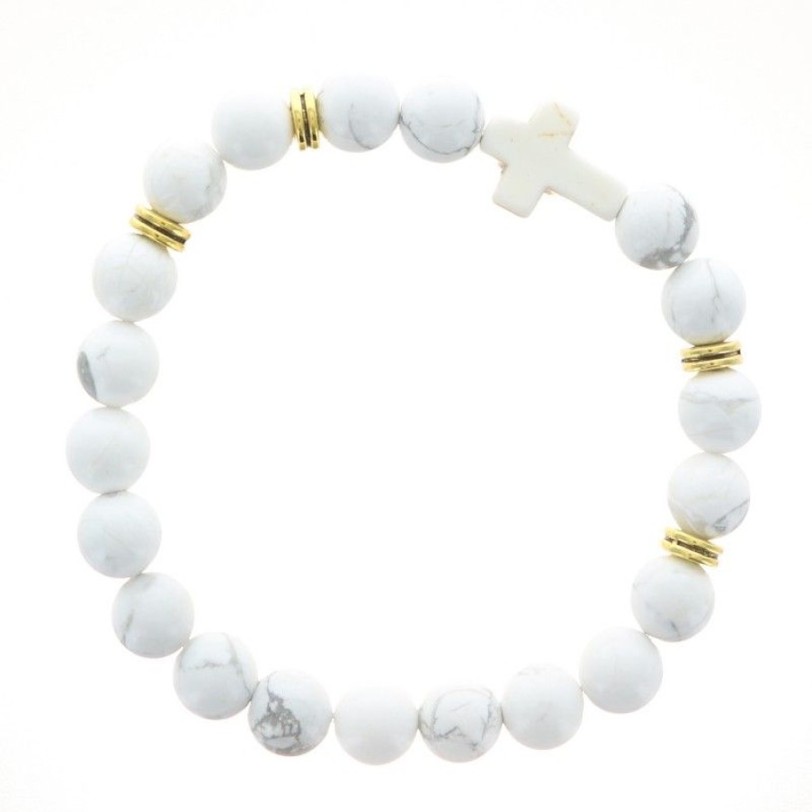 Palais du Rosaire Bracelet Fantaisie | Bracelet En Pierres Veritables Avec Une Croix 8 Mm
