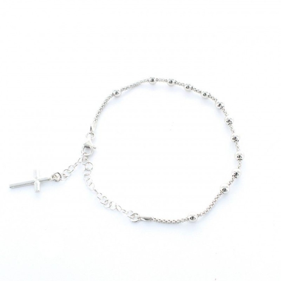 Palais du Rosaire Bracelet Dizainier | Bracelet Dizainier En Argent Maille Tressee Avec Une Croix