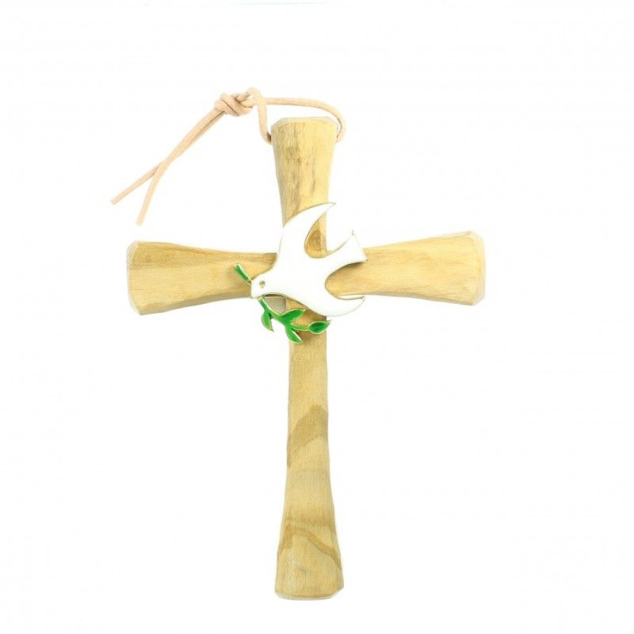 Palais du Rosaire Croix Religieuse | Croix Religieuse En Bois D'Olivier Ornee D'Une Colombe Blanche