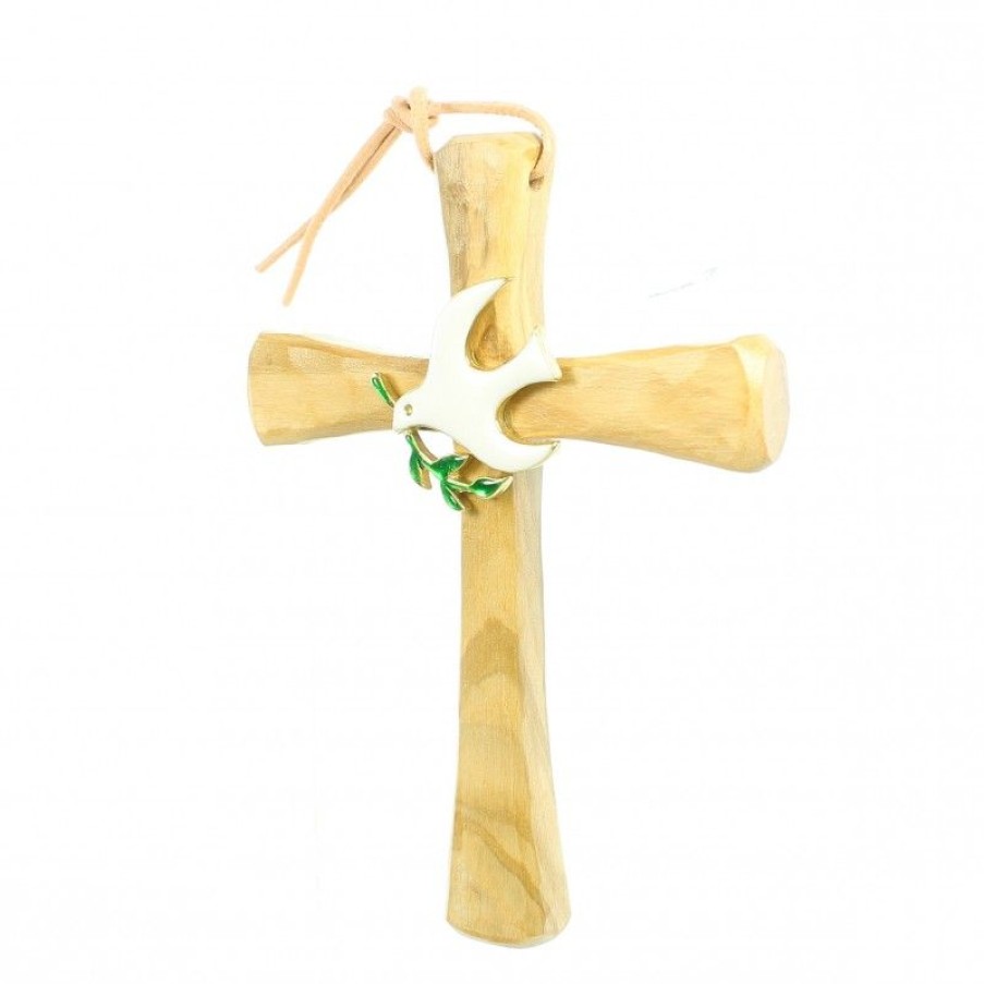 Palais du Rosaire Croix Religieuse | Croix Religieuse En Bois D'Olivier Ornee D'Une Colombe Blanche