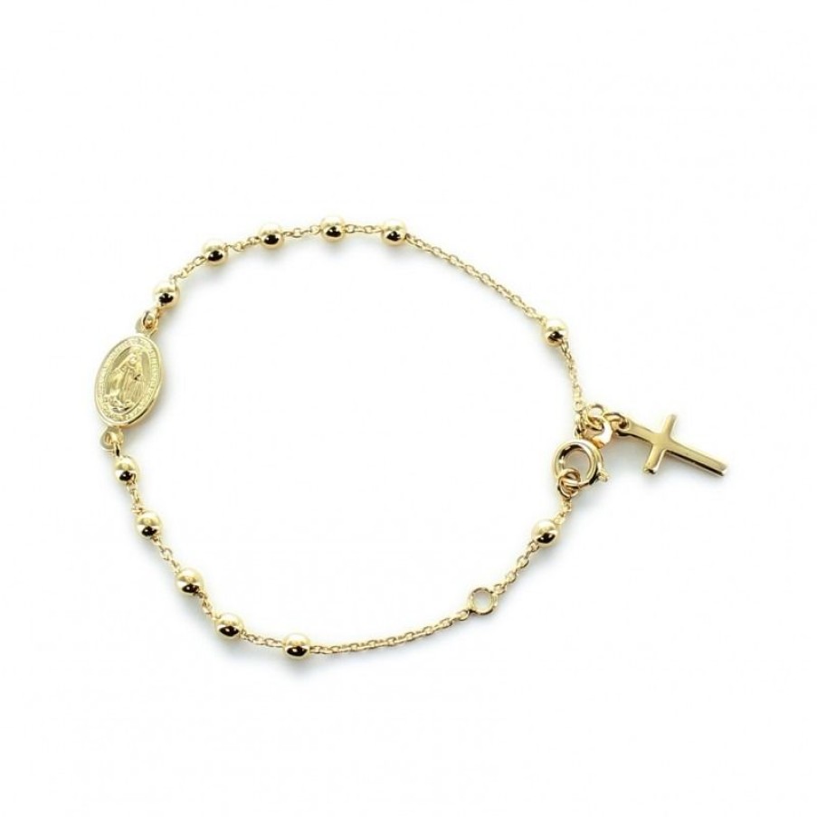 Palais du Rosaire Bracelet Plaque Or | Bracelet Dizainier En Plaque Or Avec Medaille Miraculeuse Et Une Croix