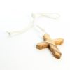 Palais du Rosaire Collier Fantaisie | Collier Cordon Blanc Avec Croix En Bois D'Olivier