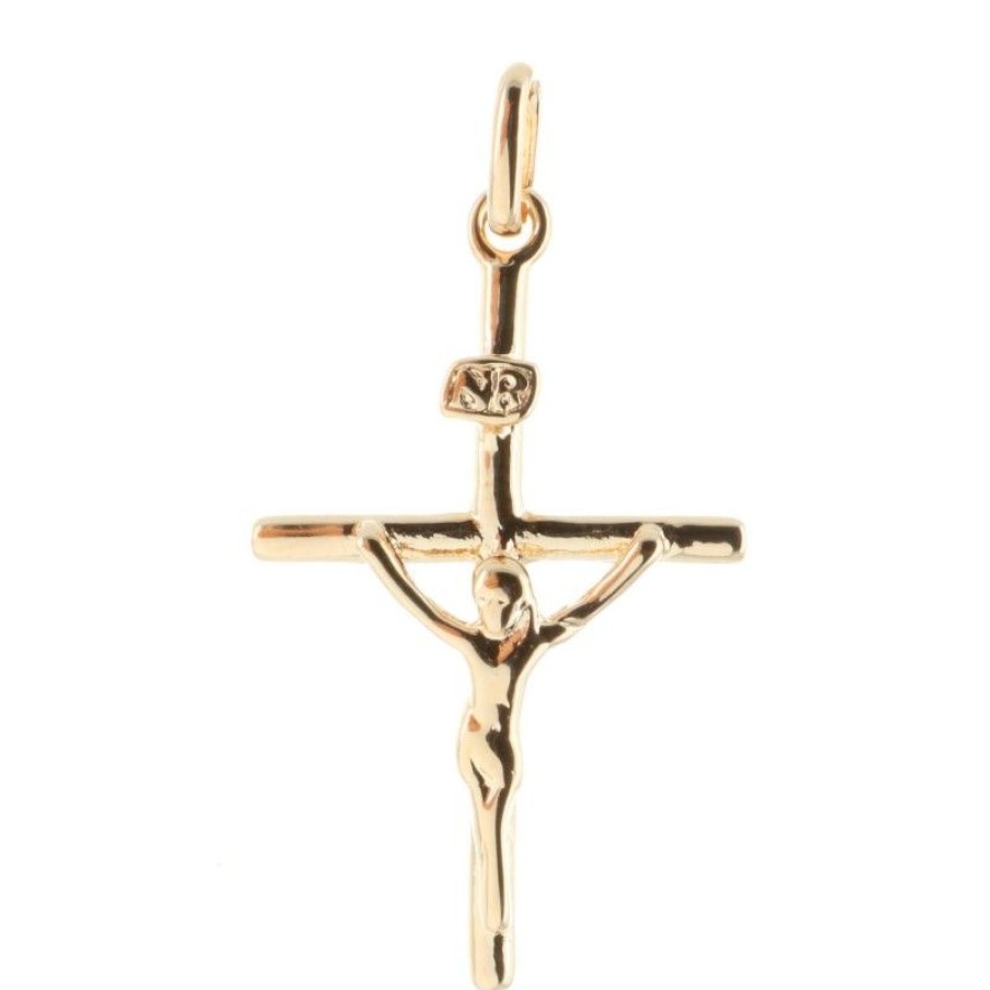 Palais du Rosaire Medaille Et Croix Plaque Or | Pendentif Croix Plaque Or Et Inscription Inri