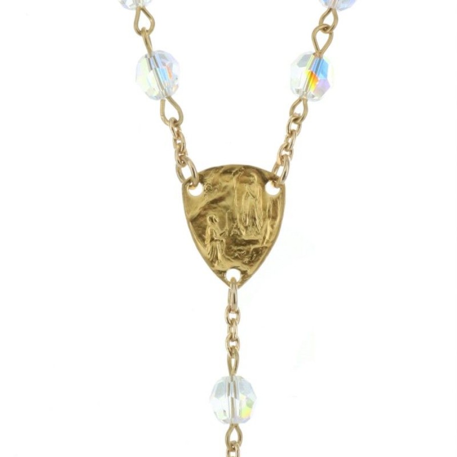 Palais du Rosaire Chapelet Plaque Or | Chapelet De Lourdes En Plaque Or Avec Des Grains De 5Mm En Cristal Swarovski