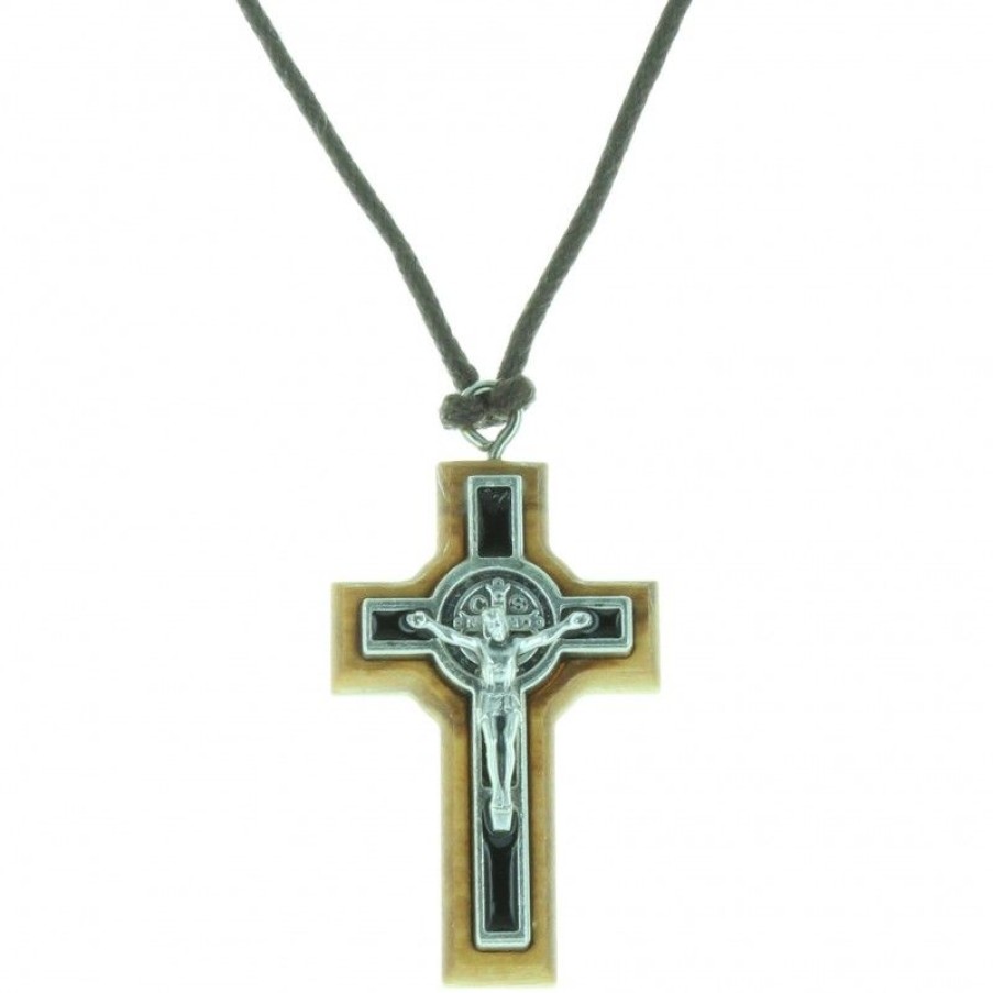 Palais du Rosaire Collier Fantaisie | Collier De Saint Benoit Avec Une Croix En Bois D'Olivier