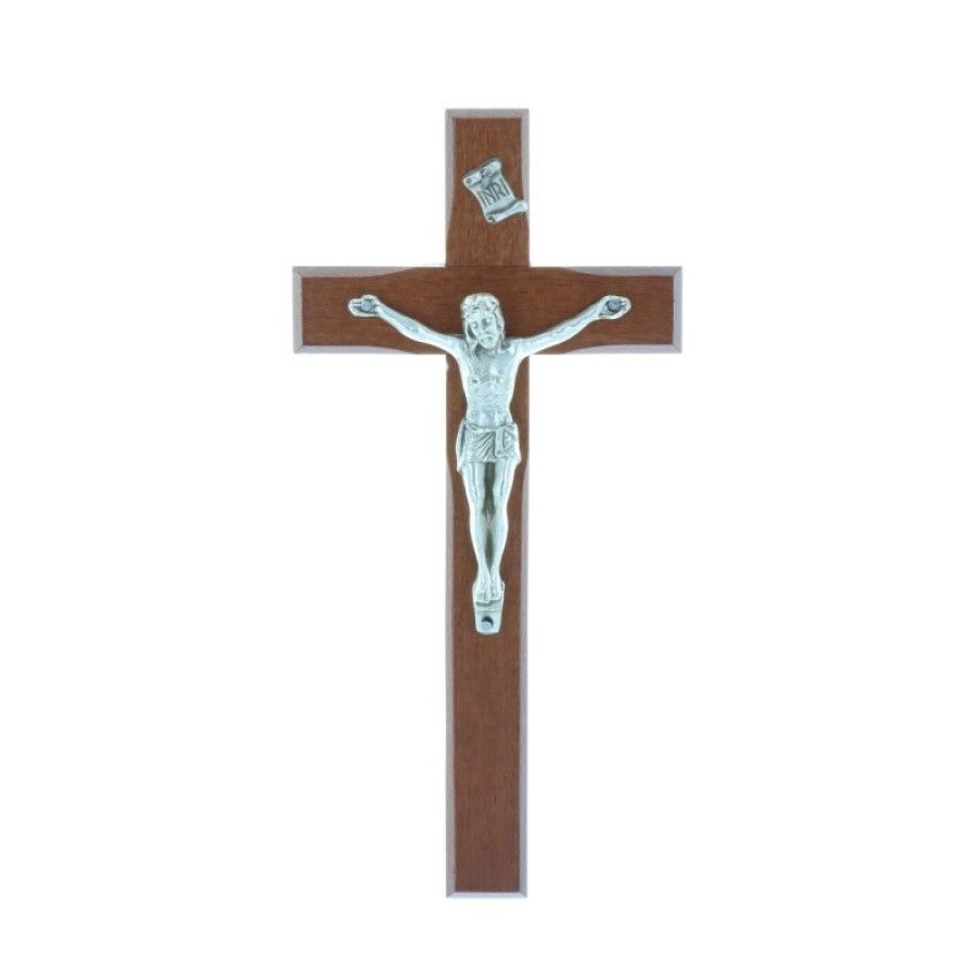 Palais du Rosaire Crucifix Bois | Crucifix Bois Et Christ Argente 16 Cm
