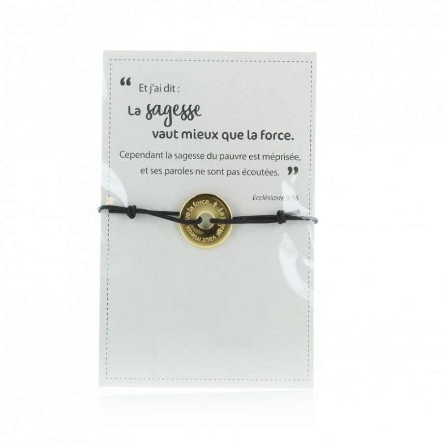 Palais du Rosaire Bracelet Fantaisie | Bracelet Anneau En Laiton Dore \\"La Sagesse Vaut Mieux Que La Force\\"