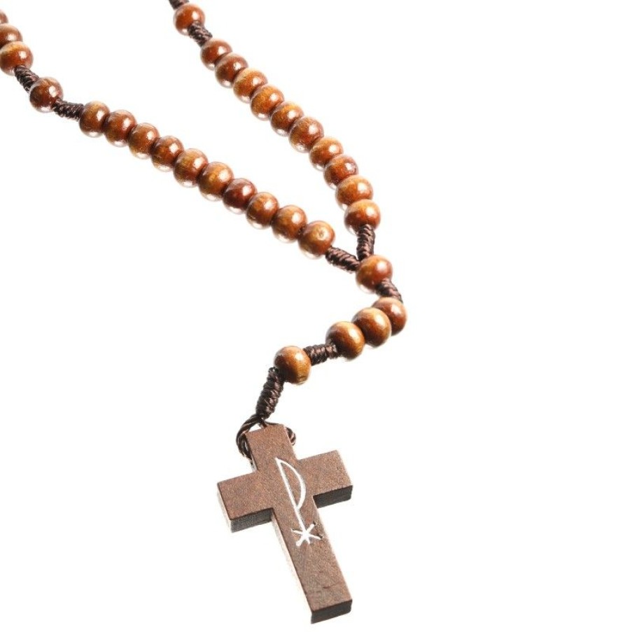 Palais du Rosaire Chapelet Bois | Chapelet De Lourdes En Corde Avec Des Grains Bois Et Croix Pax