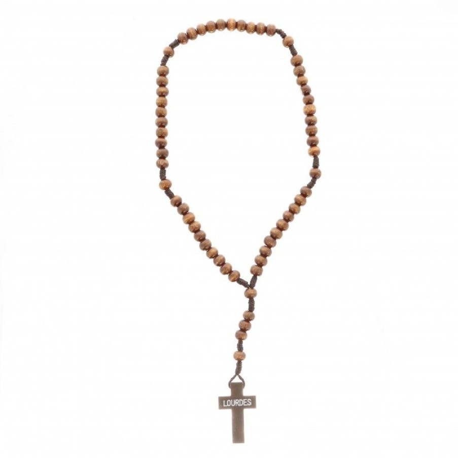 Palais du Rosaire Chapelet Bois | Chapelet De Lourdes En Corde Avec Des Grains Bois Et Croix Pax