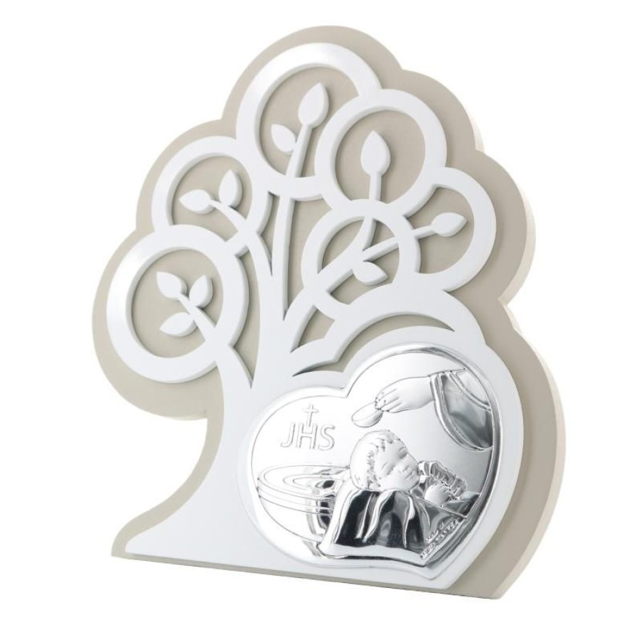 Palais du Rosaire Cadre Religieux | Cadre De Bapteme Avec Coeur Et Arbre De Vie En Argent 14X15Cm
