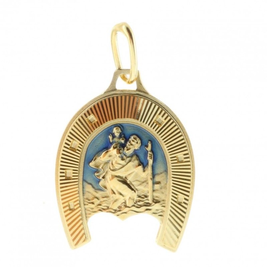 Palais du Rosaire Medaille Et Croix Plaque Or | Medaille Plaque Or De Saint-Christophe Dans Un Fer A Cheval