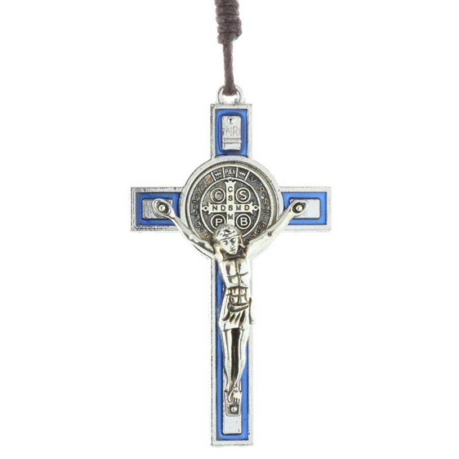 Palais du Rosaire Crucifix Metal | Crucifix Saint Benoit 7 Cm En Metal Colore Sur Cordon Avec Un Livret