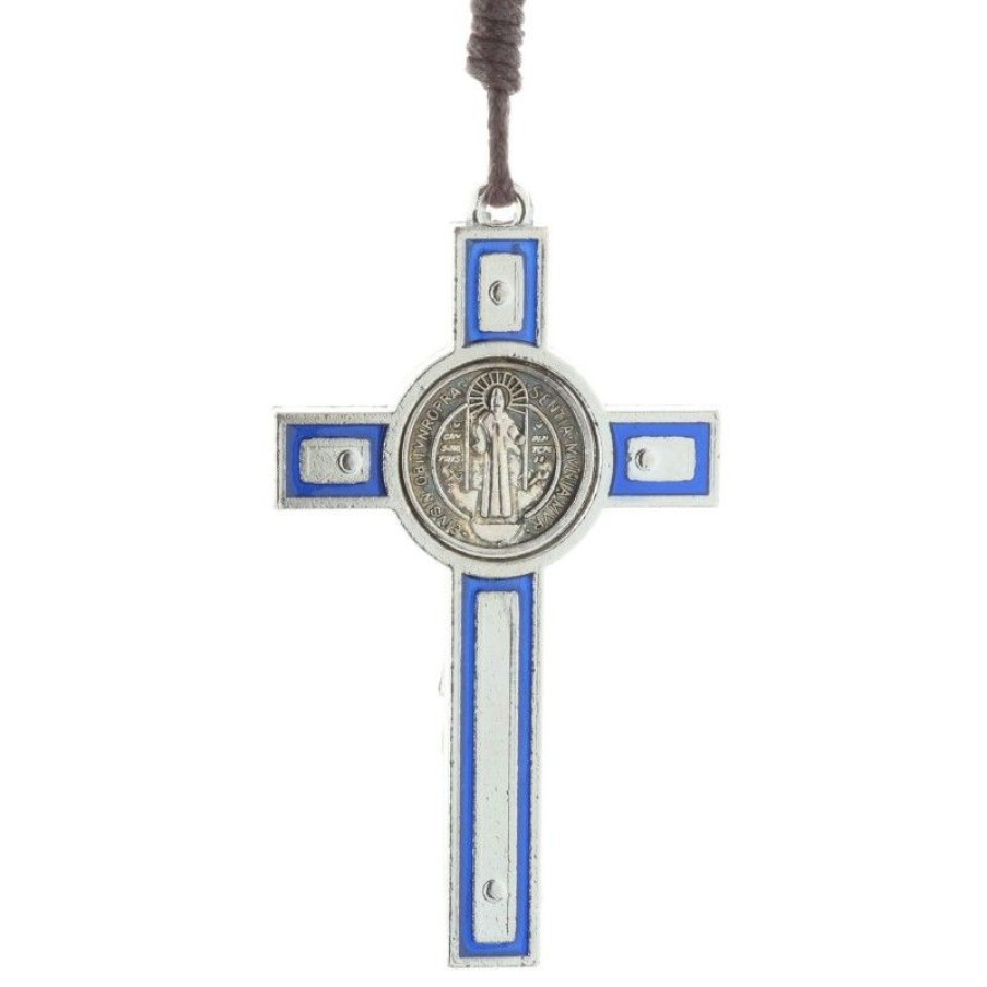 Palais du Rosaire Crucifix Metal | Crucifix Saint Benoit 7 Cm En Metal Colore Sur Cordon Avec Un Livret