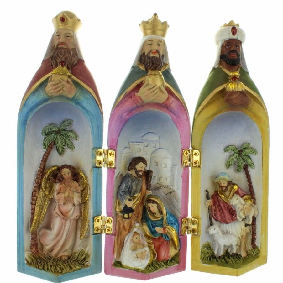 Palais du Rosaire Decoration De Noel | Statue Triptyque De La Nativite Avec Les 3 Rois Mages 14Cm