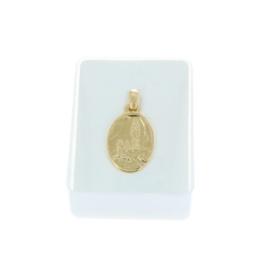 Palais du Rosaire Medaille Et Croix Metal | Medaille Metal Dore De L'Apparition De Lourdes En Boite