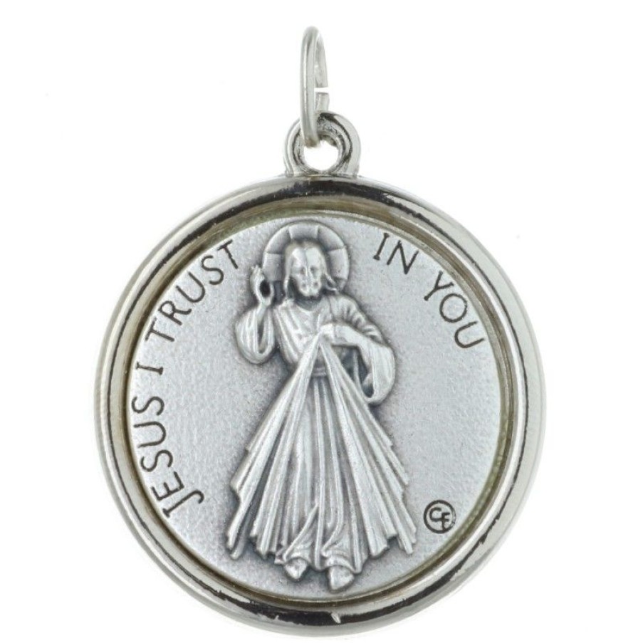 Palais du Rosaire Medaille Et Croix Metal | Lot De 50 Medailles Jesus Misericordieux En Metal Argente 30Mm