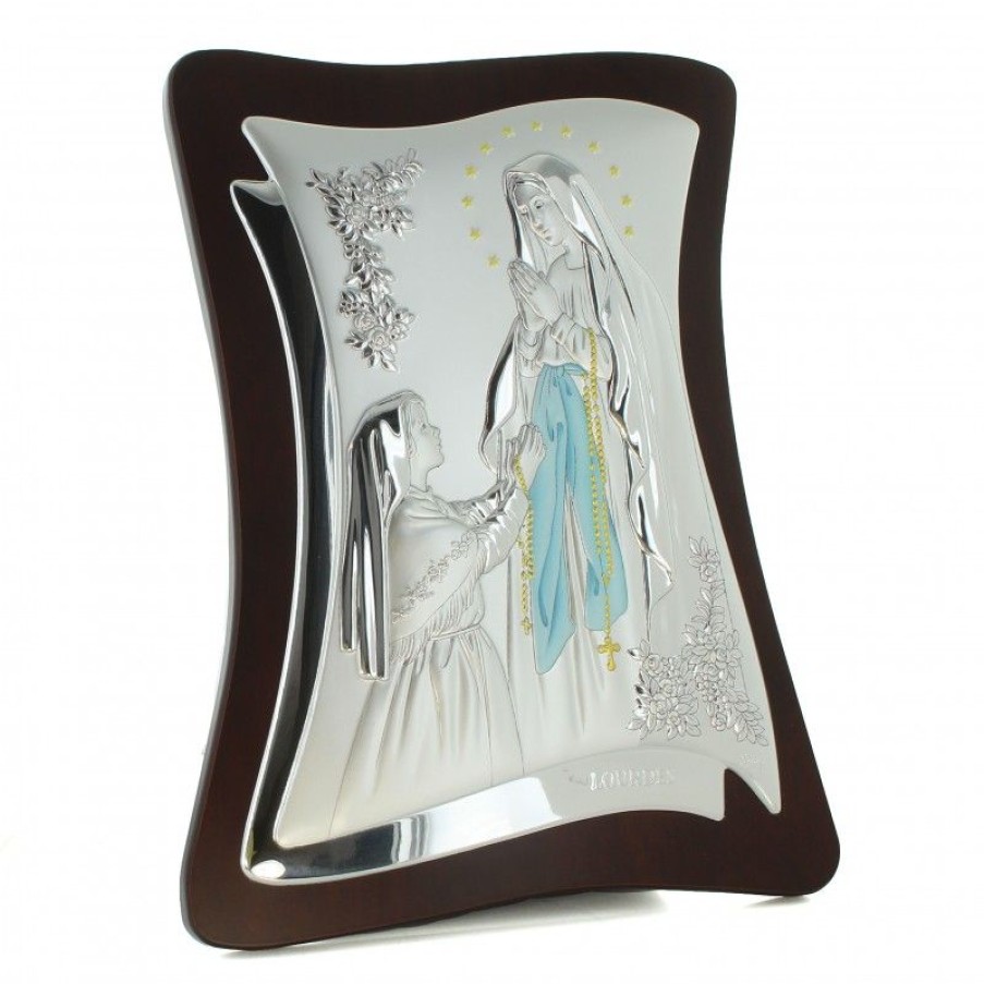 Palais du Rosaire Cadre Religieux | Cadre De L'Apparition Sur Plaque Argentee Et Bois 34Cm