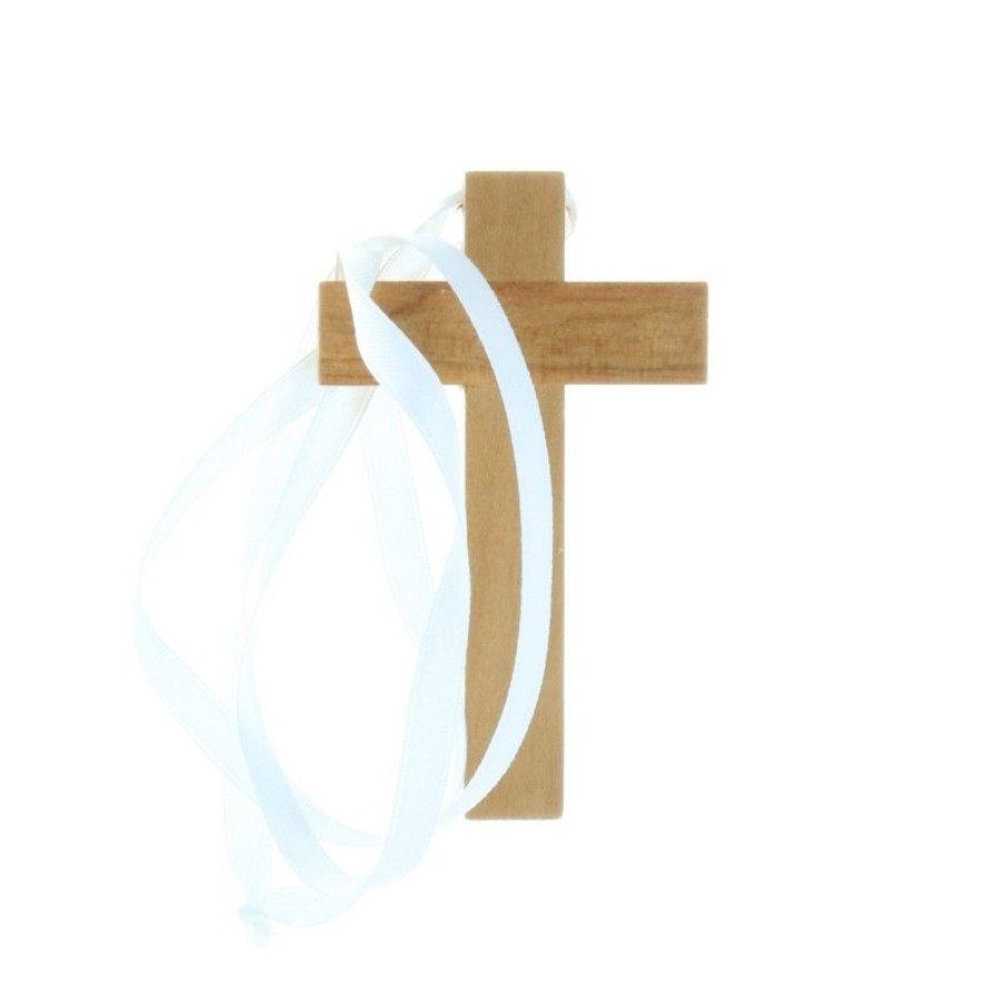 Palais du Rosaire Croix Religieuse | Croix D'Aube De Communion En Bois Avec Cordon 9,5 Cm