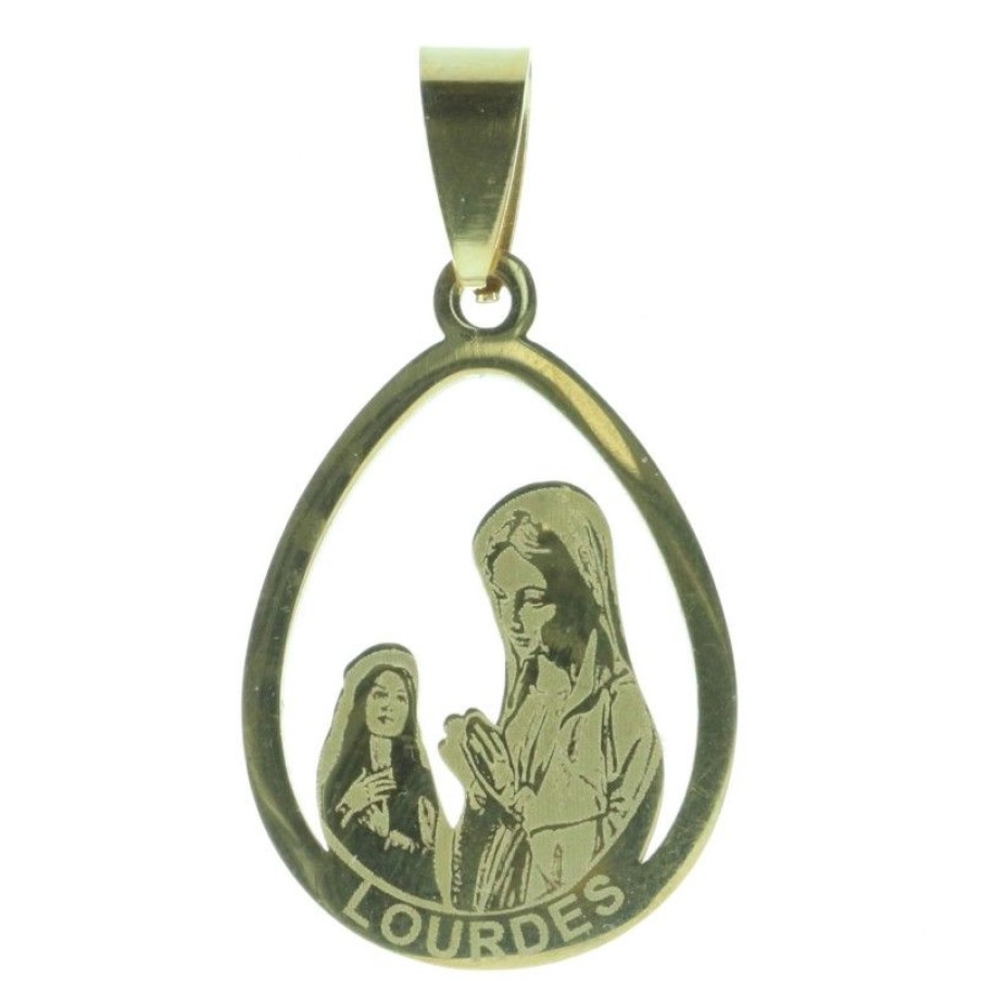 Palais du Rosaire Medaille Et Croix Metal | Medaille Apparition De Lourdes En Acier Dore