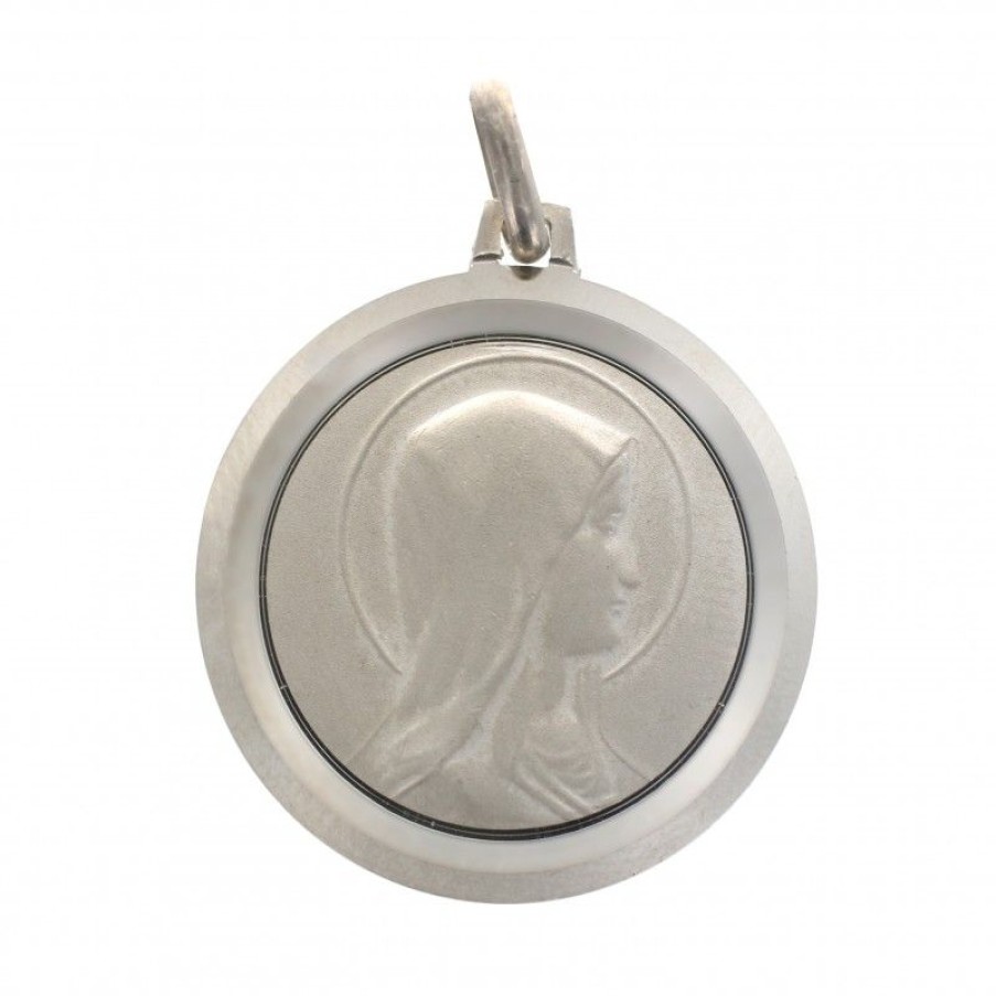 Palais du Rosaire Medaille Et Croix Argent | Medaille En Argent Double Face Vierge De Profil Et Apparition 25 Mm