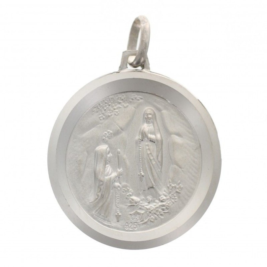 Palais du Rosaire Medaille Et Croix Argent | Medaille En Argent Double Face Vierge De Profil Et Apparition 25 Mm