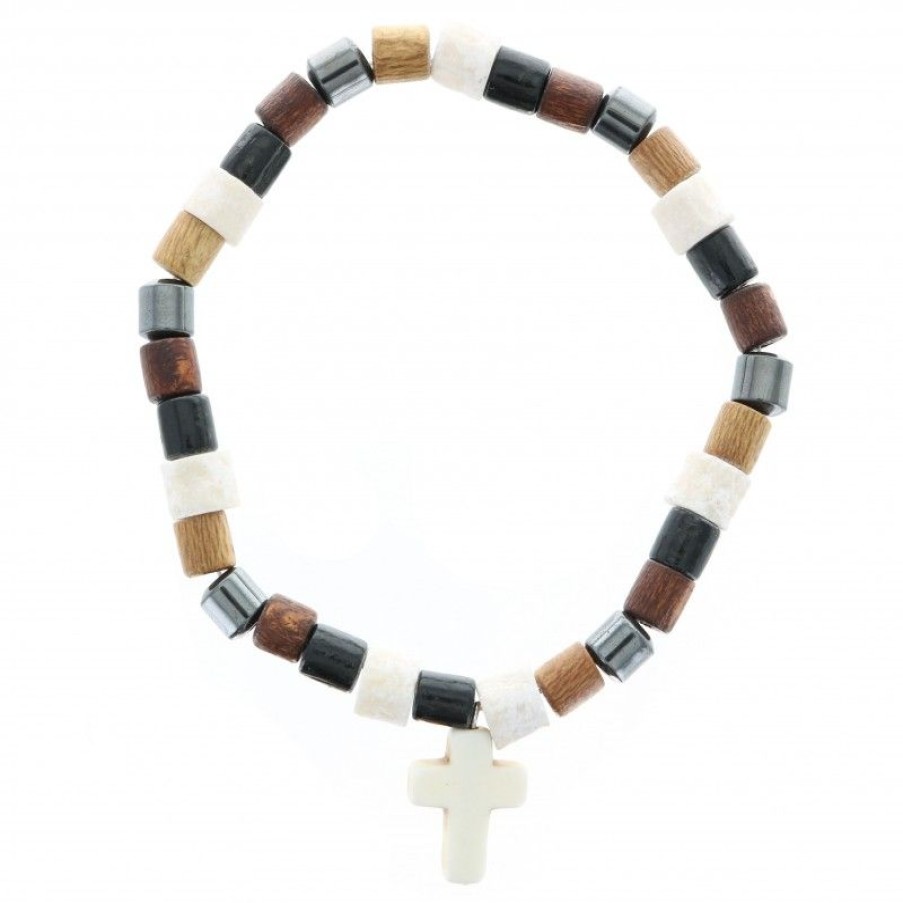 Palais du Rosaire Bracelet Dizainier | Bracelet En Bois, Hematite Et Pierre Avec Croix