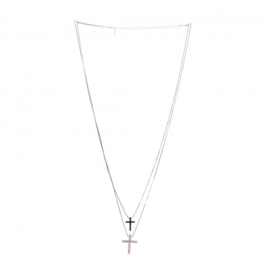 Palais du Rosaire Medaille Et Croix Argent | Collier Double Chaine Avec 2 Croix