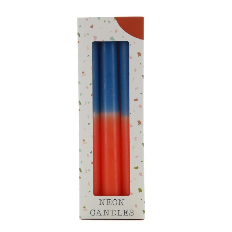 Palais du Rosaire Bougie Decorative | Set De 3 Bougies A Baton Couleur Bleu Et Orange 20X2Cm