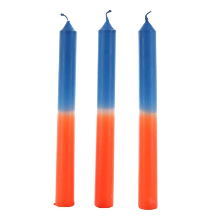 Palais du Rosaire Bougie Decorative | Set De 3 Bougies A Baton Couleur Bleu Et Orange 20X2Cm