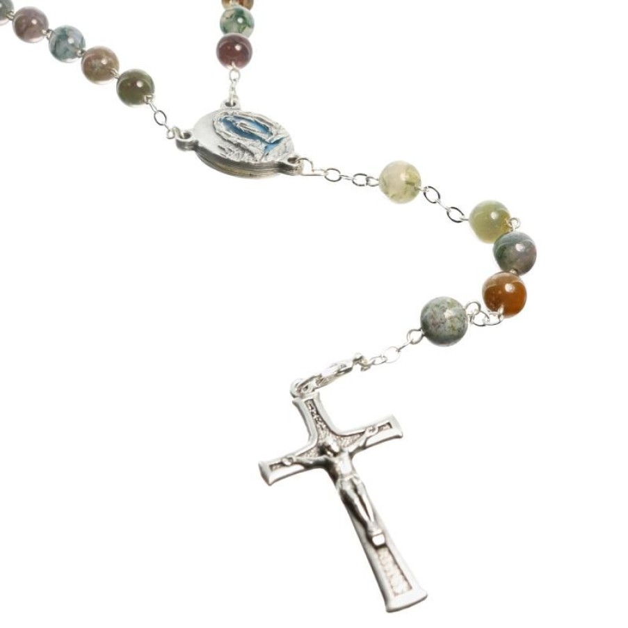 Palais du Rosaire Chapelet Pierre | Chapelet En Pierre D'Agate Indienne De 8Mm Avec Coeur D'Eau