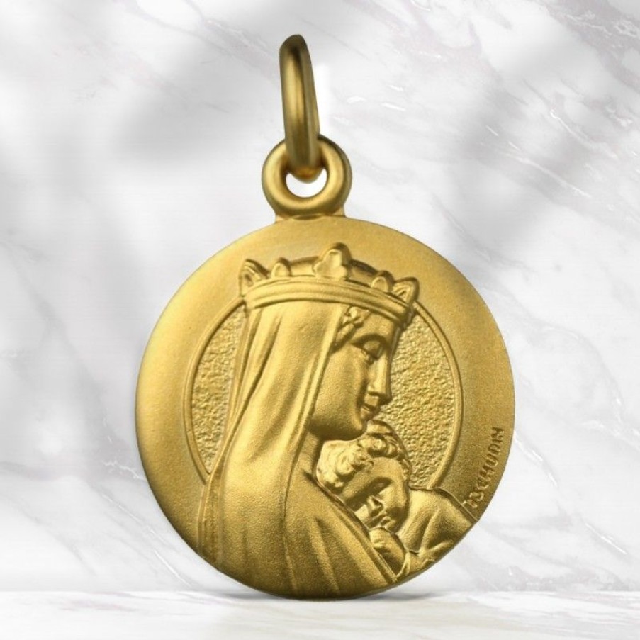 Palais du Rosaire Medaille Et Croix Plaque Or | Medaille De La Vierge Couronnee En Plaque Or