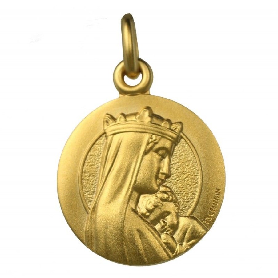 Palais du Rosaire Medaille Et Croix Plaque Or | Medaille De La Vierge Couronnee En Plaque Or