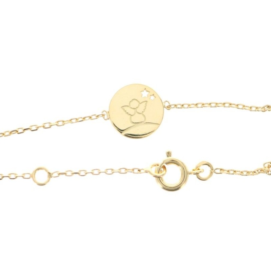 Palais du Rosaire Bracelet Plaque Or | Bracelet Plaque Or 16 Cm Avec Medaille Ronde Ange