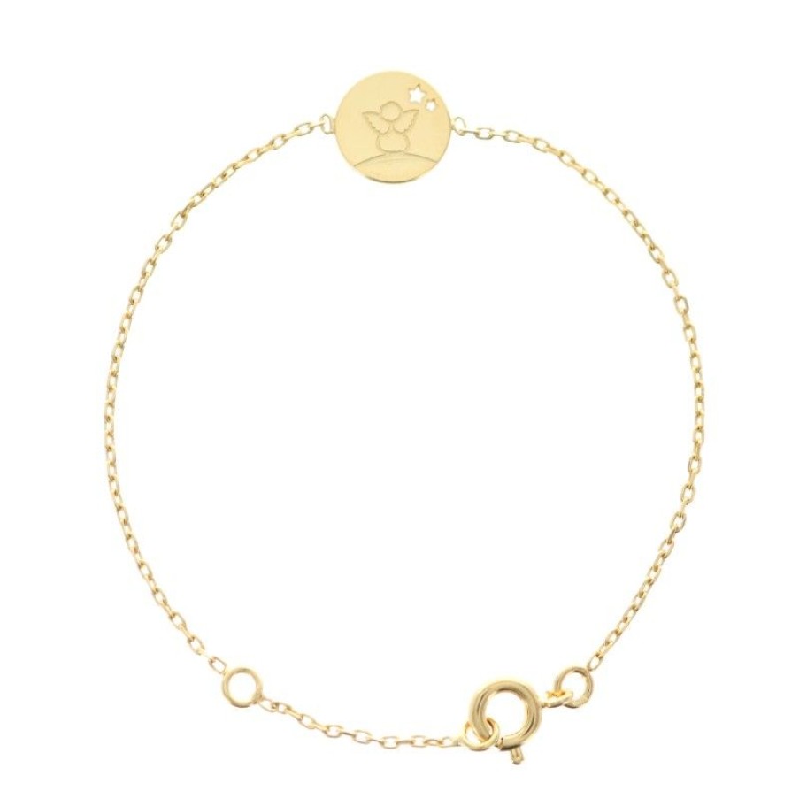 Palais du Rosaire Bracelet Plaque Or | Bracelet Plaque Or 16 Cm Avec Medaille Ronde Ange