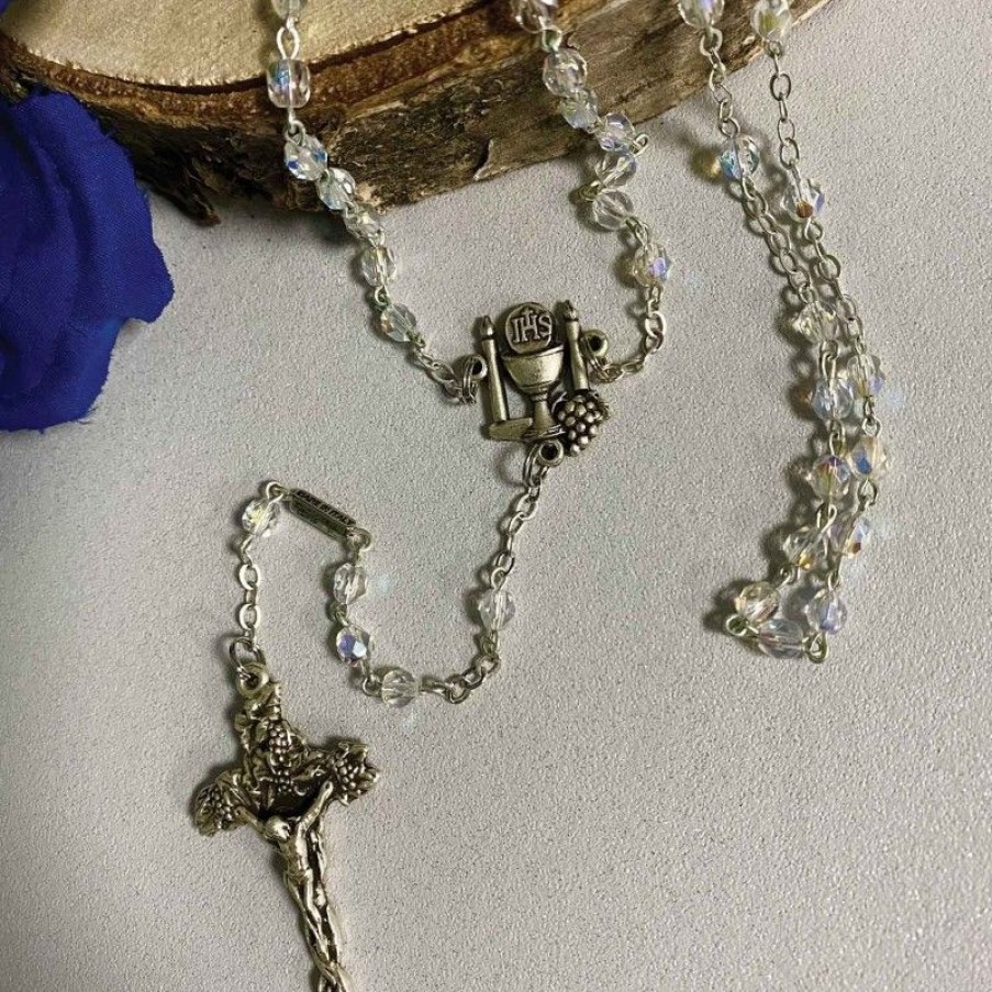 Palais du Rosaire Chapelet Verre | Chapelet De Communion Avec Des Grains En Verre Imitation Cristal