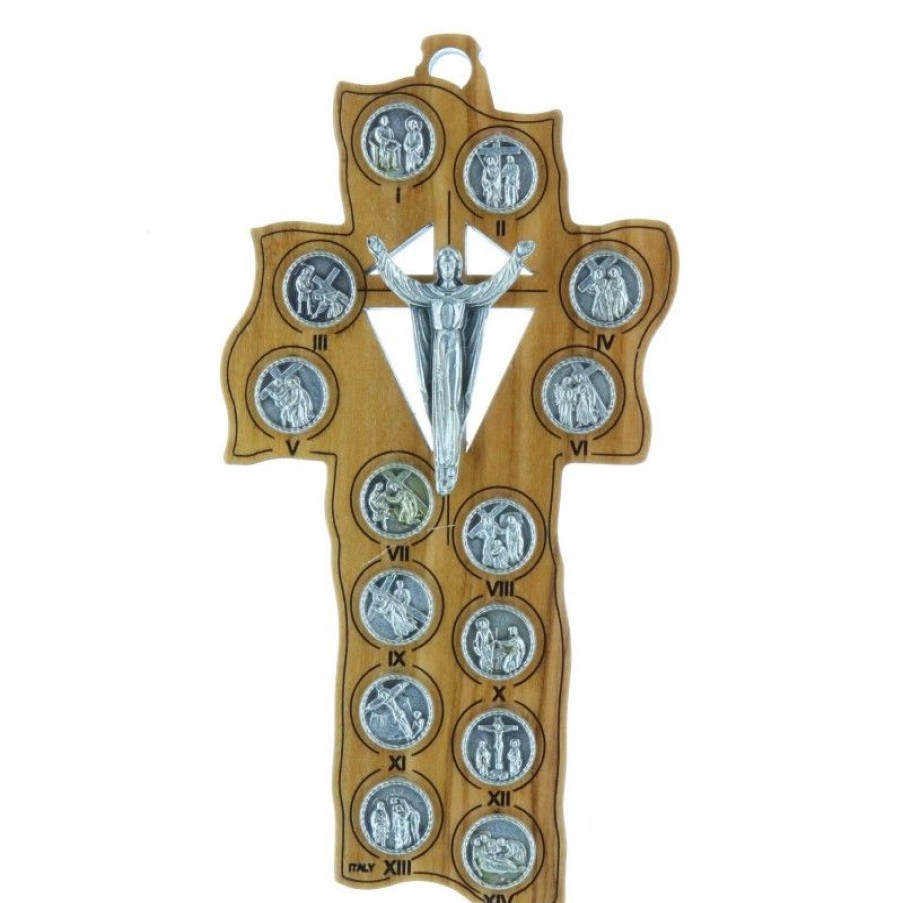 Palais du Rosaire Crucifix Bois | Crucifix En Bois D'Olivier Du Chemin De Croix 12,5 Cm