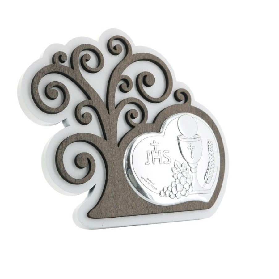 Palais du Rosaire Cadre Religieux | Cadre Pour Communion Avec Coeur Et Arbre De Vie En Argent 15X13Cm