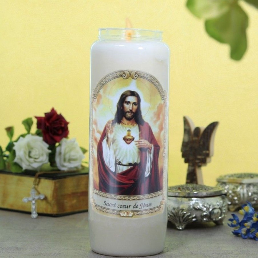Palais du Rosaire Bougie Neuvaine | Bougie Neuvaine Sacre Coeur De Jesus 17,5 Cm